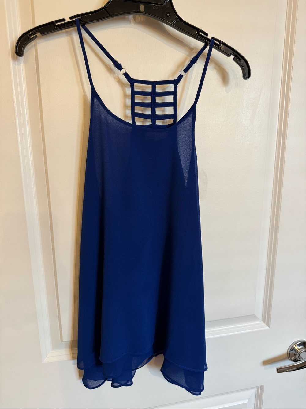 Royal Blue Strappy Caged Back Chiffon Tank, Size Medium